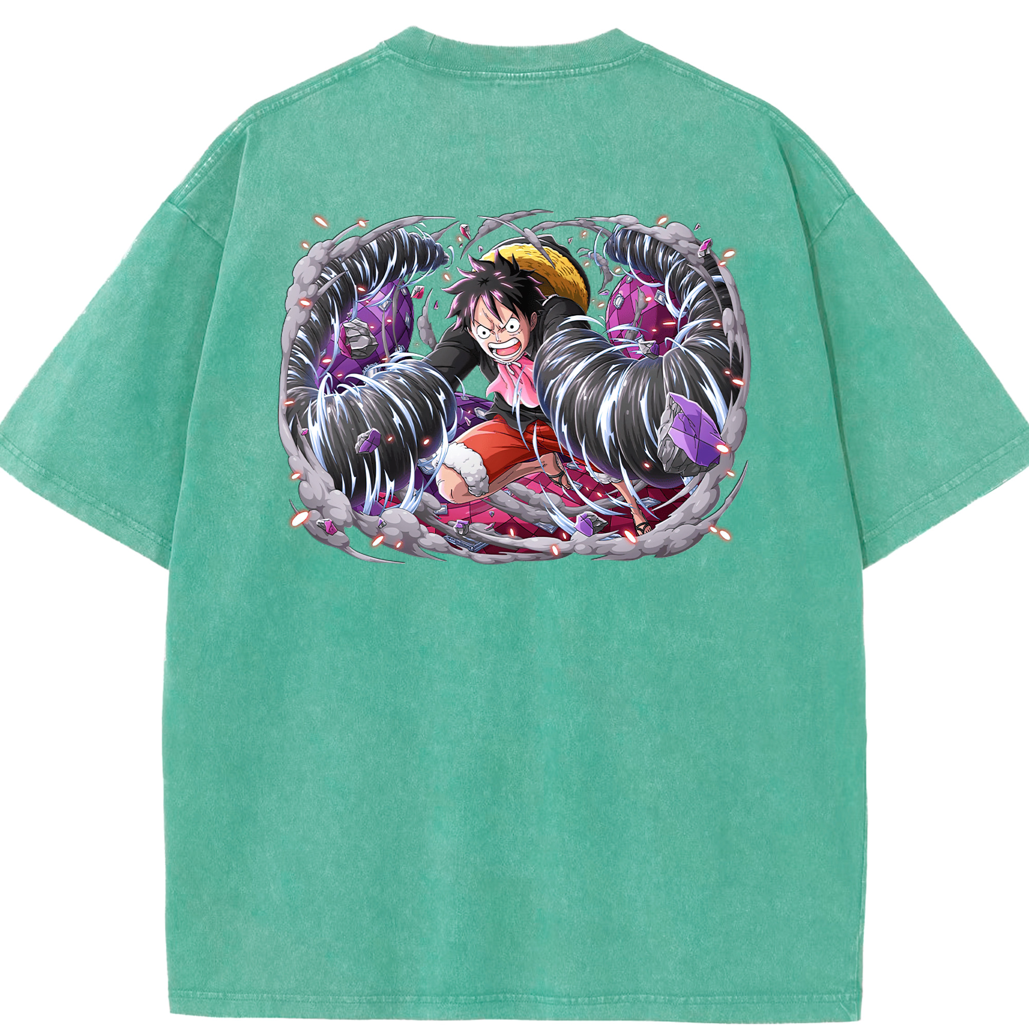 ワンピース モンキー・D・ルフィ ONE PIECE Monkey D. Luffy 綿100% ヴィンテージ風 半袖Tシャツ（背面プリント）